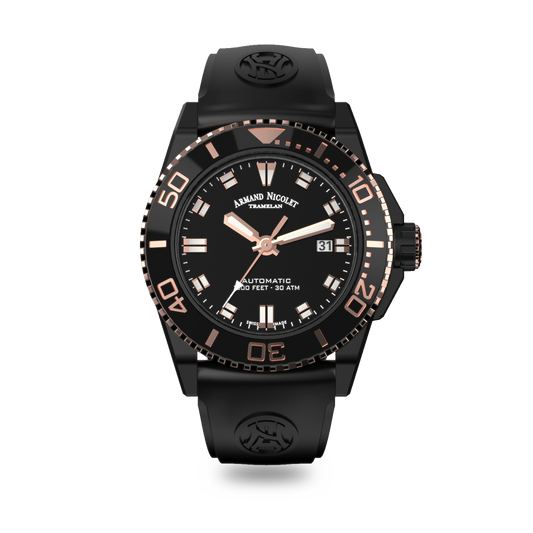 Armand Nicolet JS9-44 Men's Automatic Black Strap Black Dial Watch