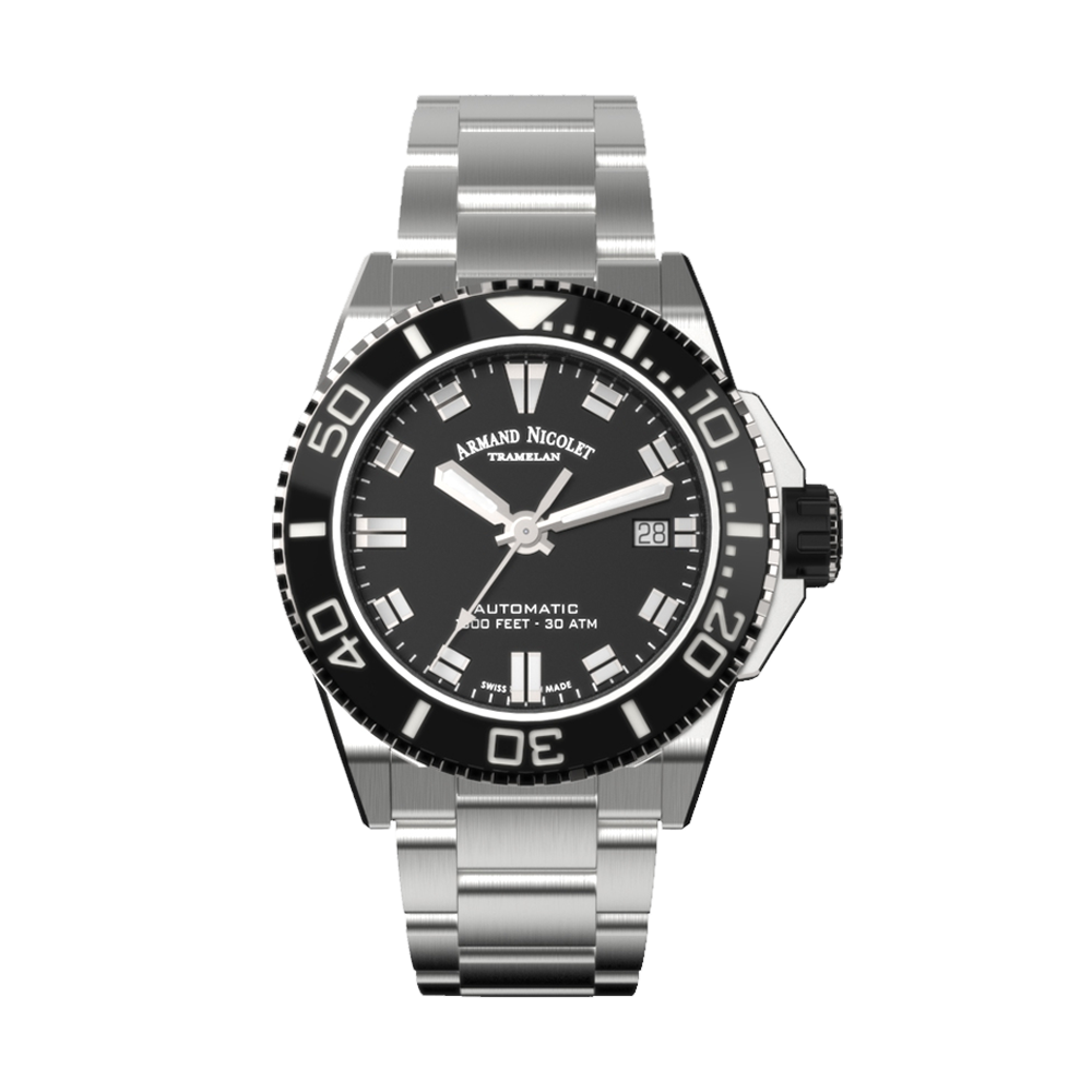 Armand Nicolet JS9-41 Men's Automatic Steel Bracelet Black Dial Watch