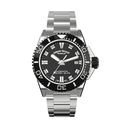 Armand Nicolet JS9-41 Men's Automatic Steel Bracelet Black Dial Watch