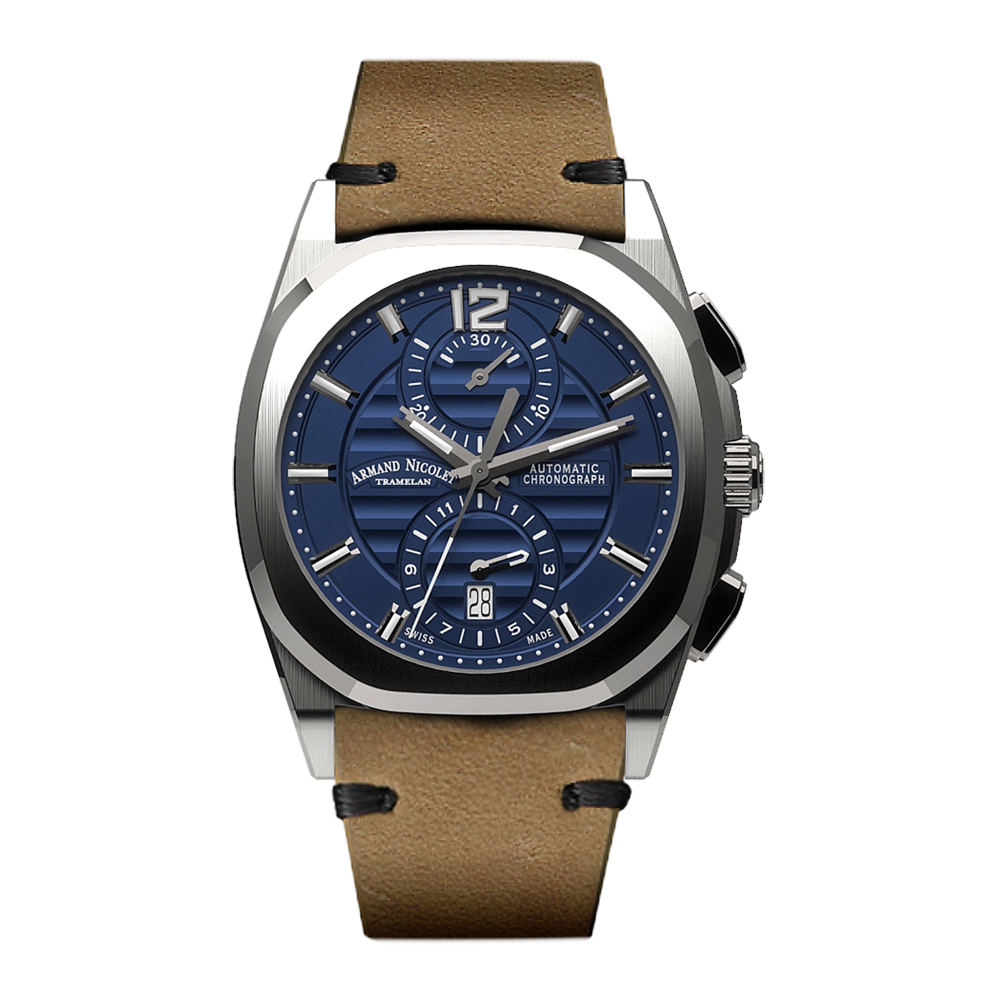 Armand Nicolet J09-3 Men's Automatic Brown Strap Blue Dial Watch
