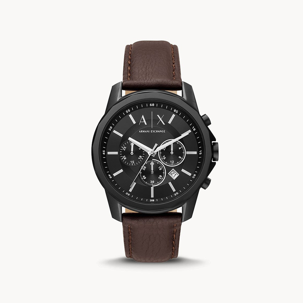 Armani Exchange Men's Chronograph Brown Leather Watch