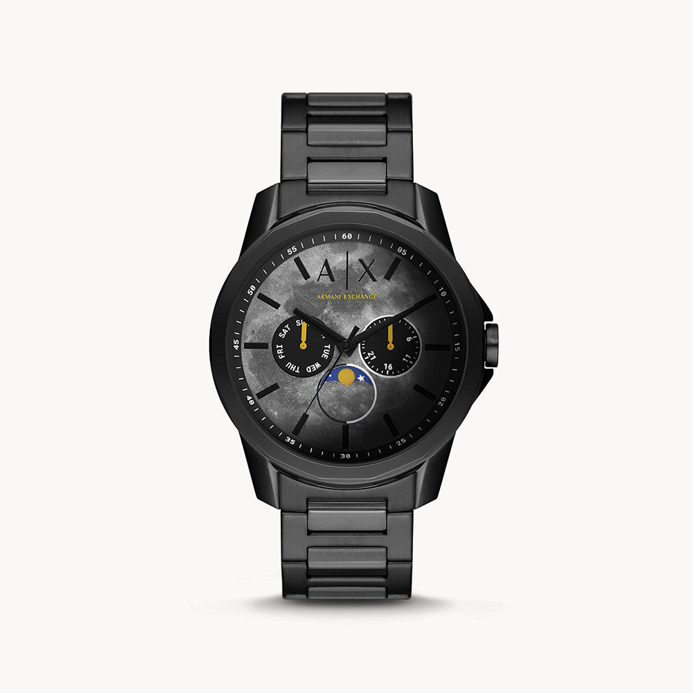 Armani Exchange Men's Moonphase Multifunction Black Stainless Steel Watch