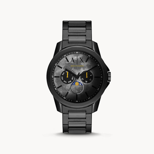 Armani Exchange Men's Moonphase Multifunction Black Stainless Steel Watch