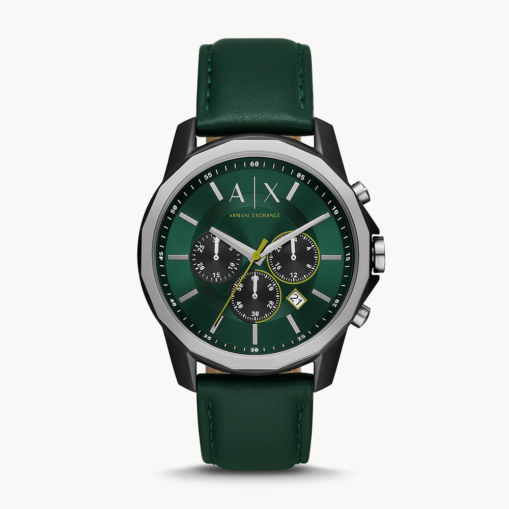 Armani Exchange Men's Chronograph Green Leather Green Dial Watch