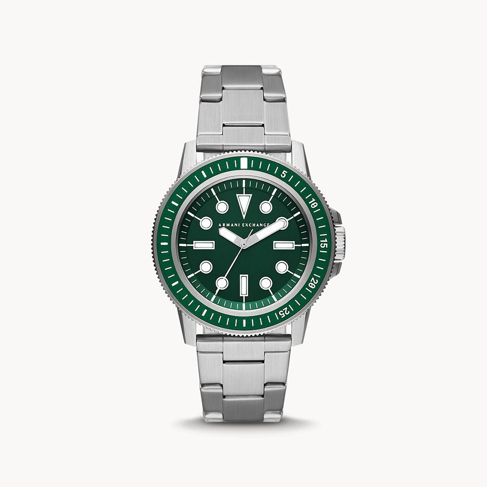Armani Exchange Men's Three-Hand Stainless Steel Green Dial Watch