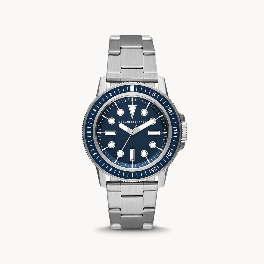 Armani Exchange Men's Three-Hand Stainless Steel Blue Dial Watch