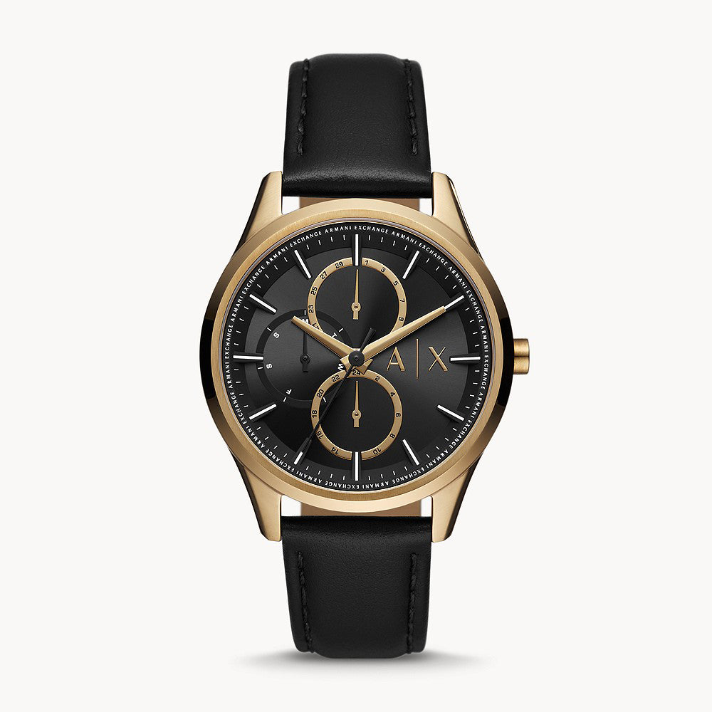 Armani Exchange Men's Multifunction Black Leather Watch – The Watch House