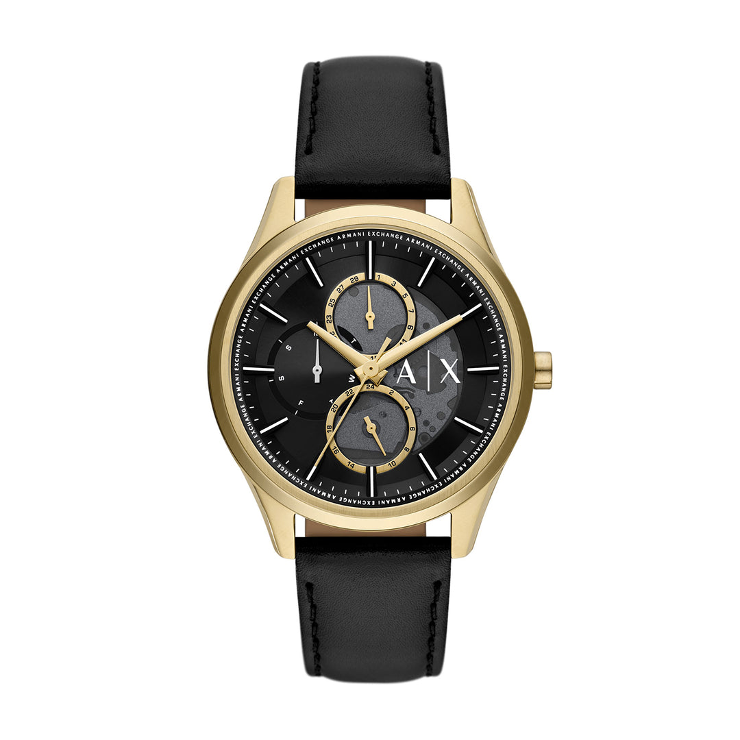 Armani Exchange Multifunction Black Leather Watch