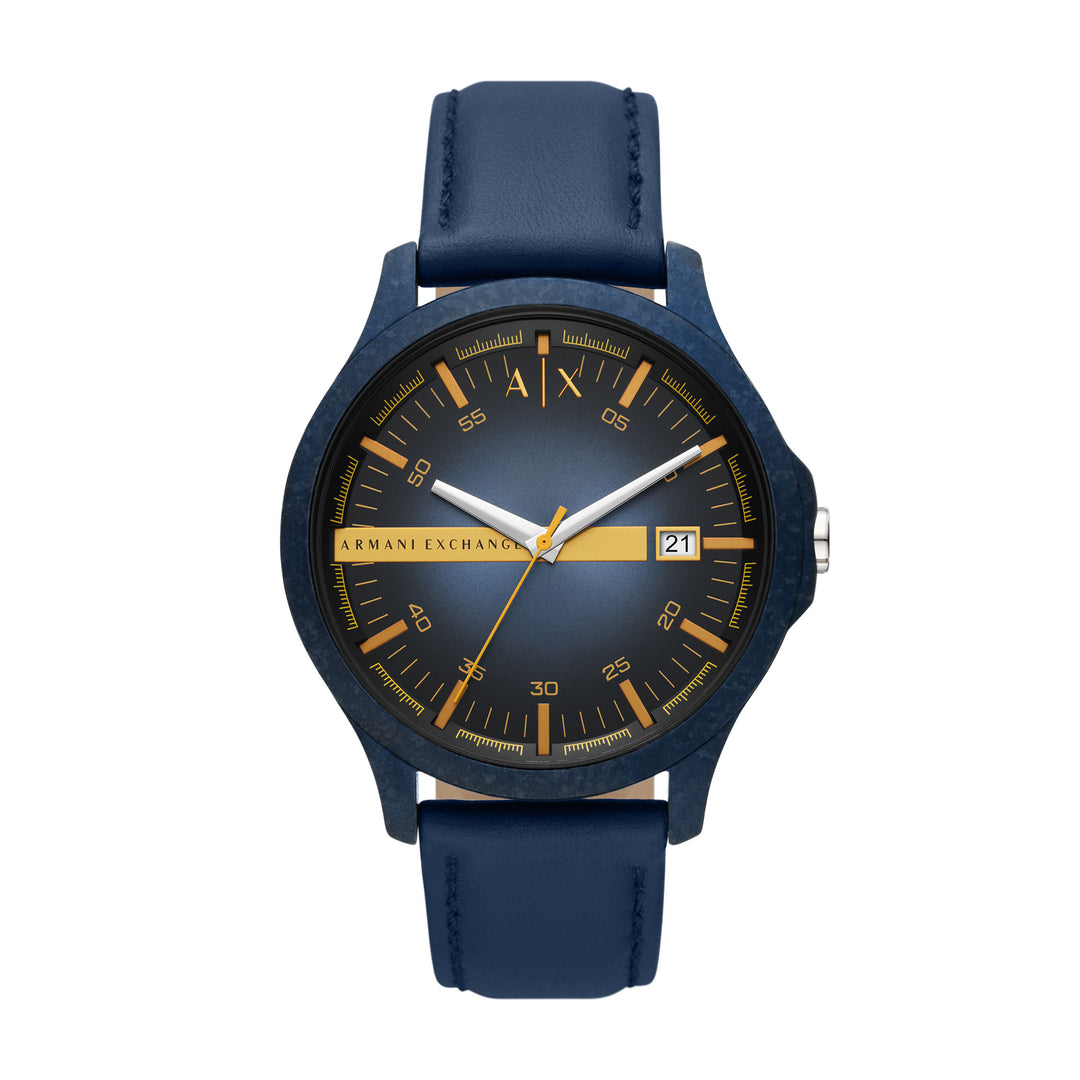 Armani Exchange Men's Three-Hand Date Blue Leather Blue Dial Watch