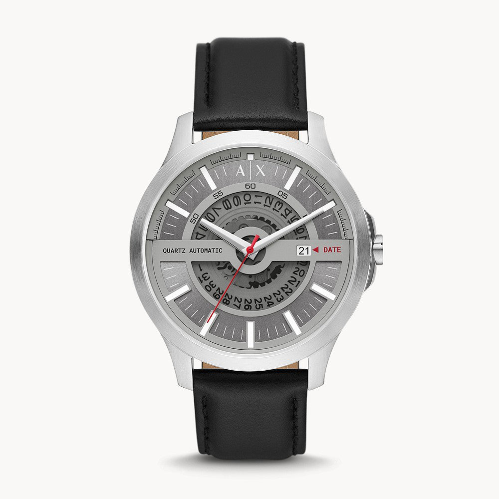 Armani Exchange Men's Automatic Quartz Three-Hand Date Black Leather Watch