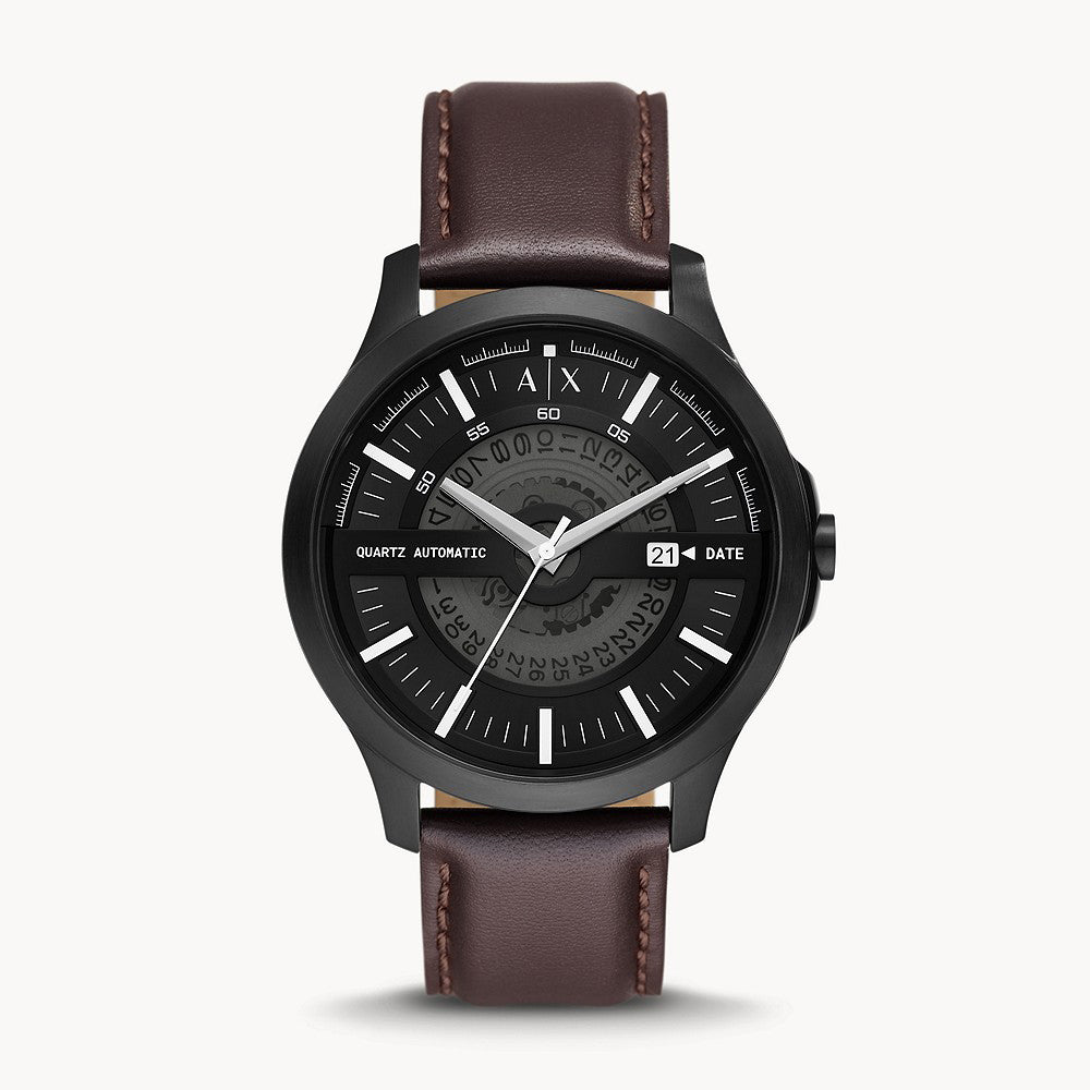 Armani Exchange Men's Automatic Quartz Three-Hand Date Brown Leather Watch