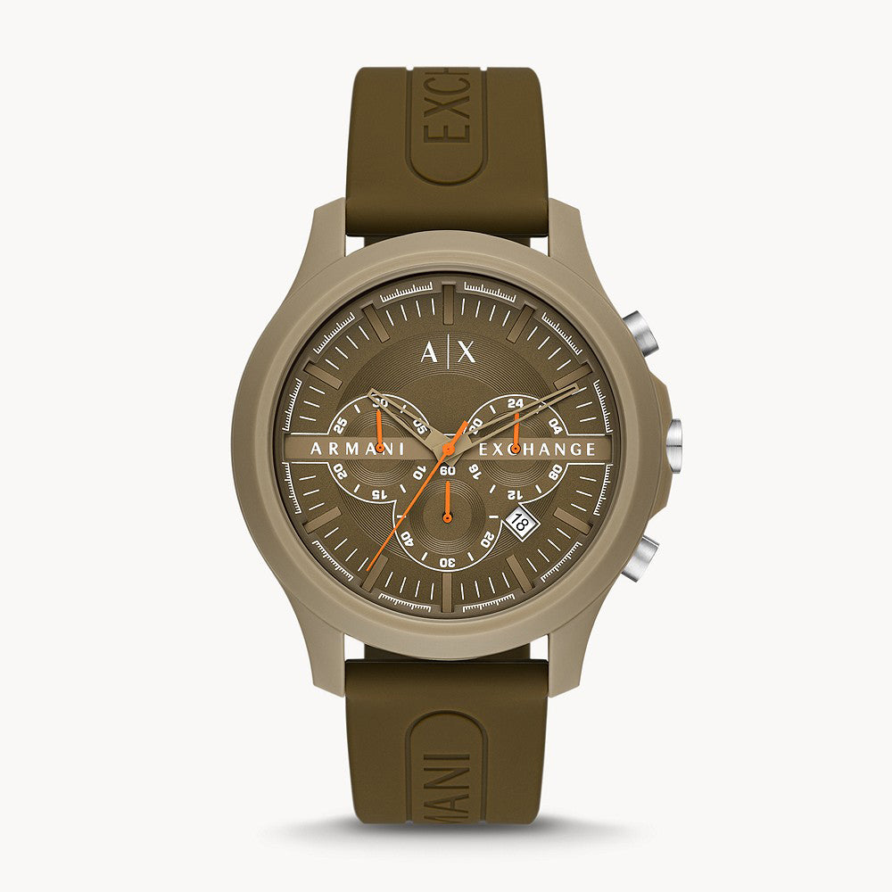 Armani Exchange Men's Chronograph Brown Silicone Watch