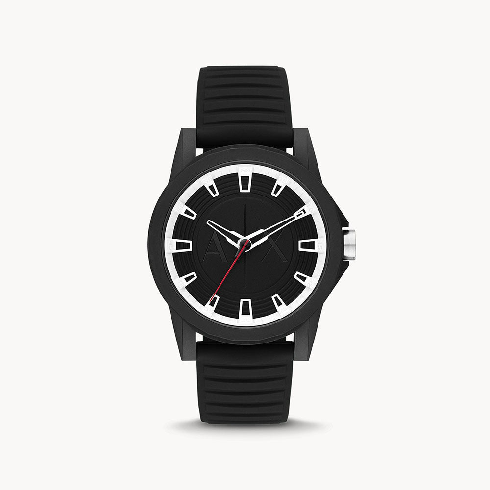 Armani Exchange Men's Three-Hand Black Silicone Watch