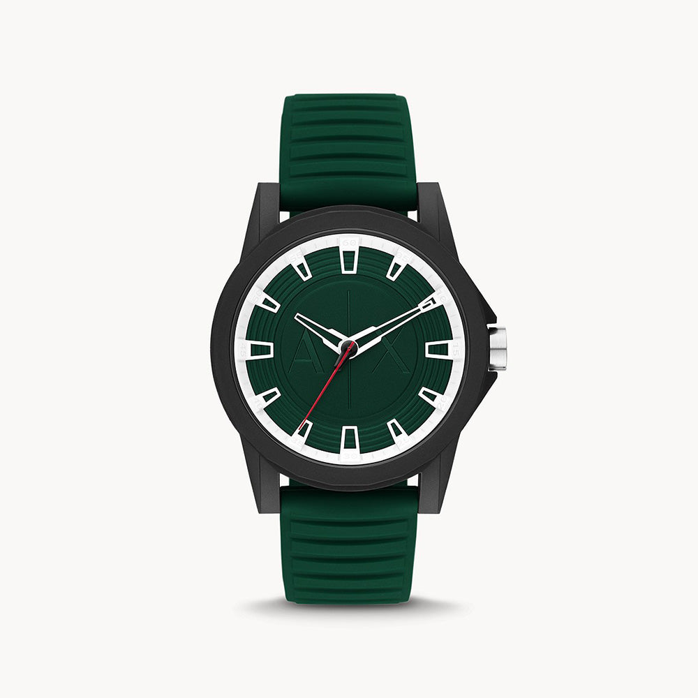 Armani Exchange Men's Three Hand Green Silicone Green Dial Watch