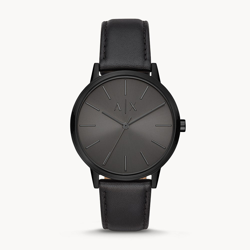 Armani Exchange Men's Three-Hand Black Leather Watch – The Watch House