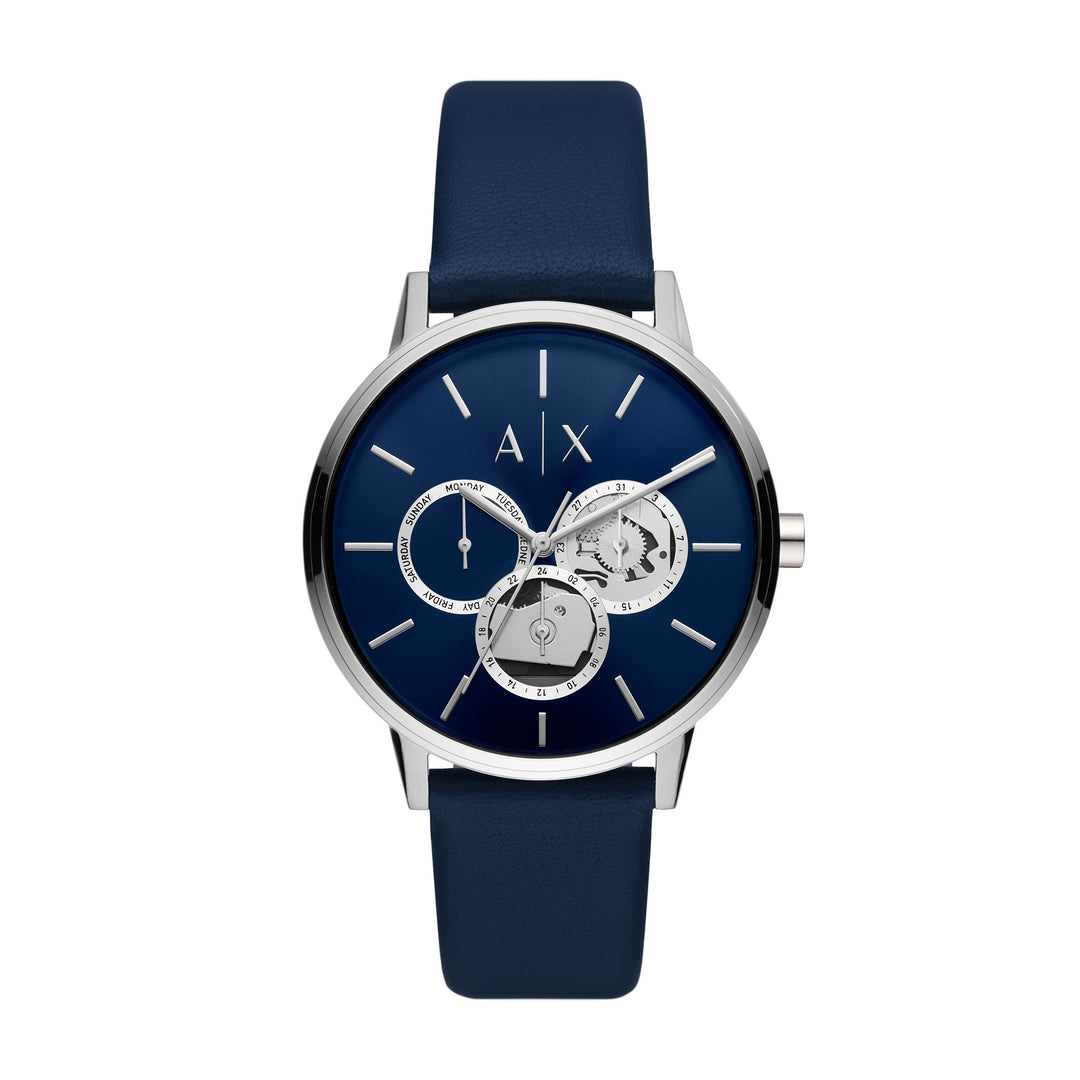 Armani Exchange Men's Cayde Blue/Leather Blue Dial Watch