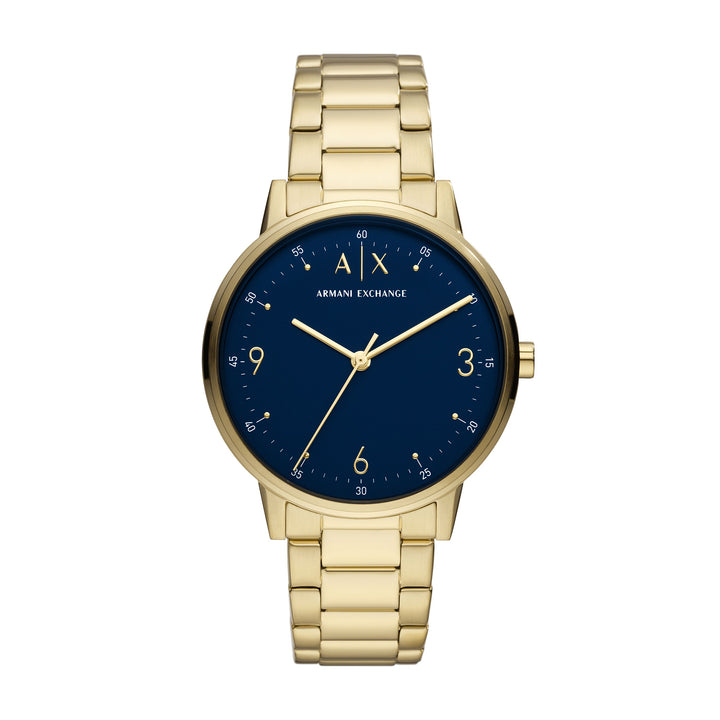 Armani Exchange Men's Three-Hand Gold-Tone Stainless Steel Blue Dial Watch