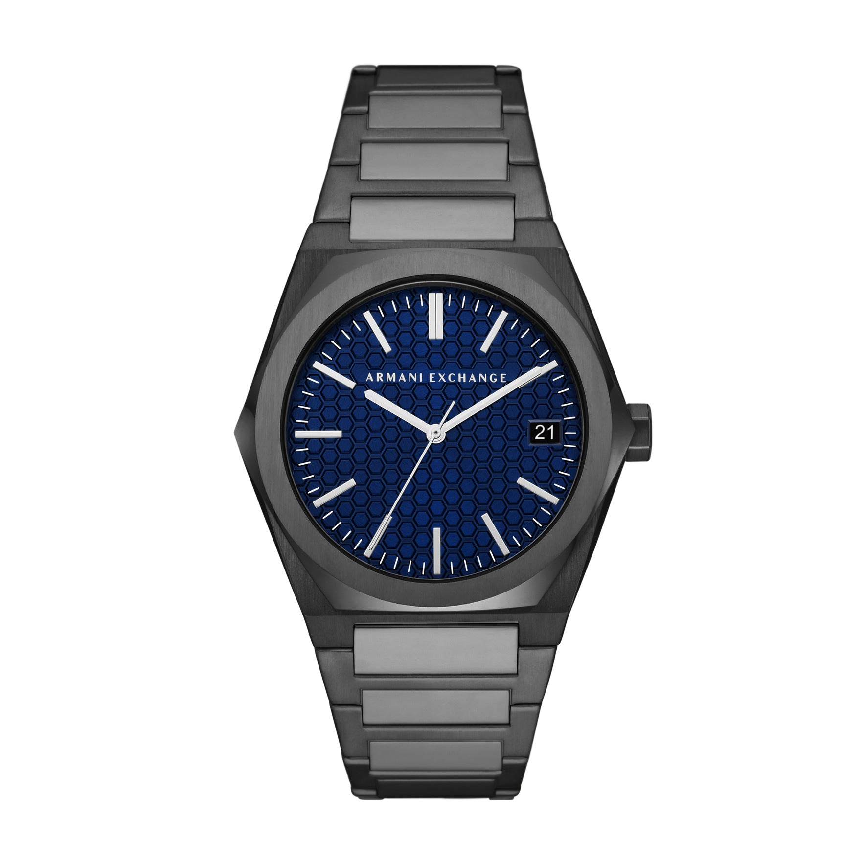 Armani Exchange Men's Three-Hand Date Gunmetal Stainless Steel Blue ...