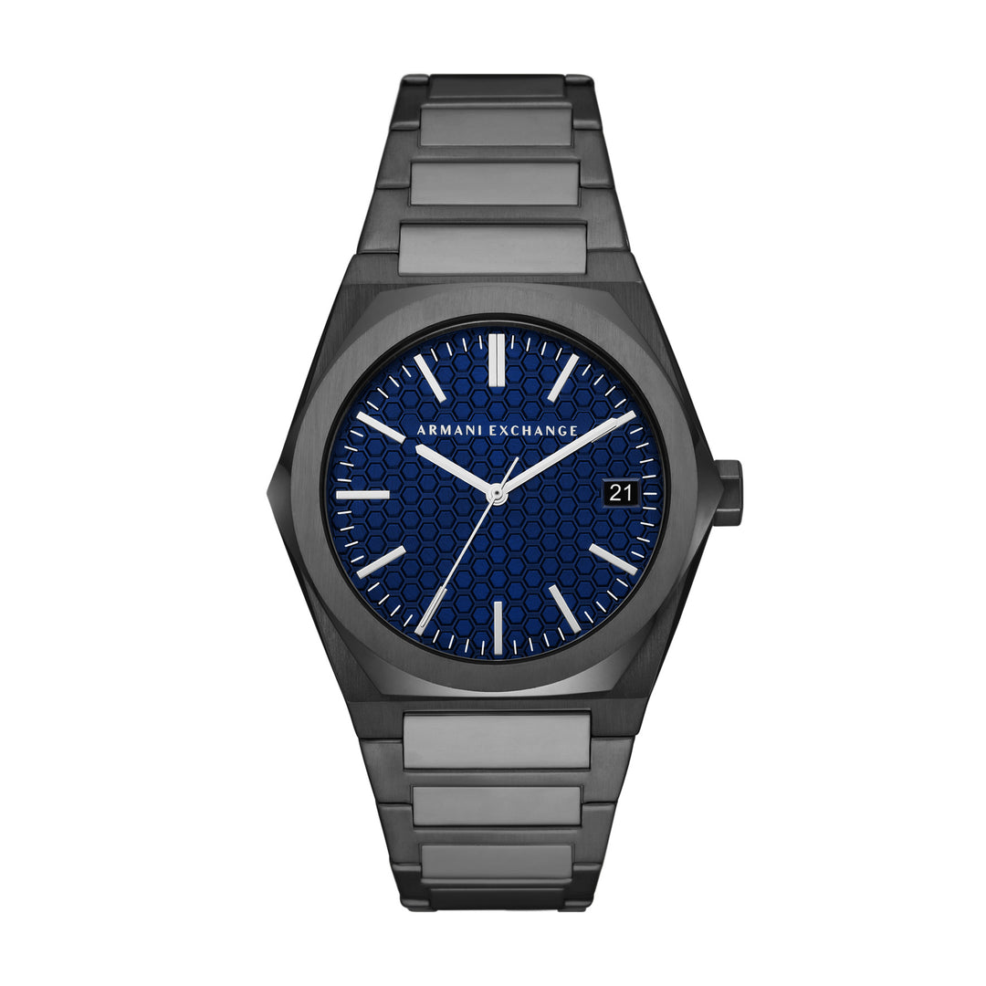 Armani Exchange Men's Three-Hand Date Gunmetal Stainless Steel Blue Dial Watch