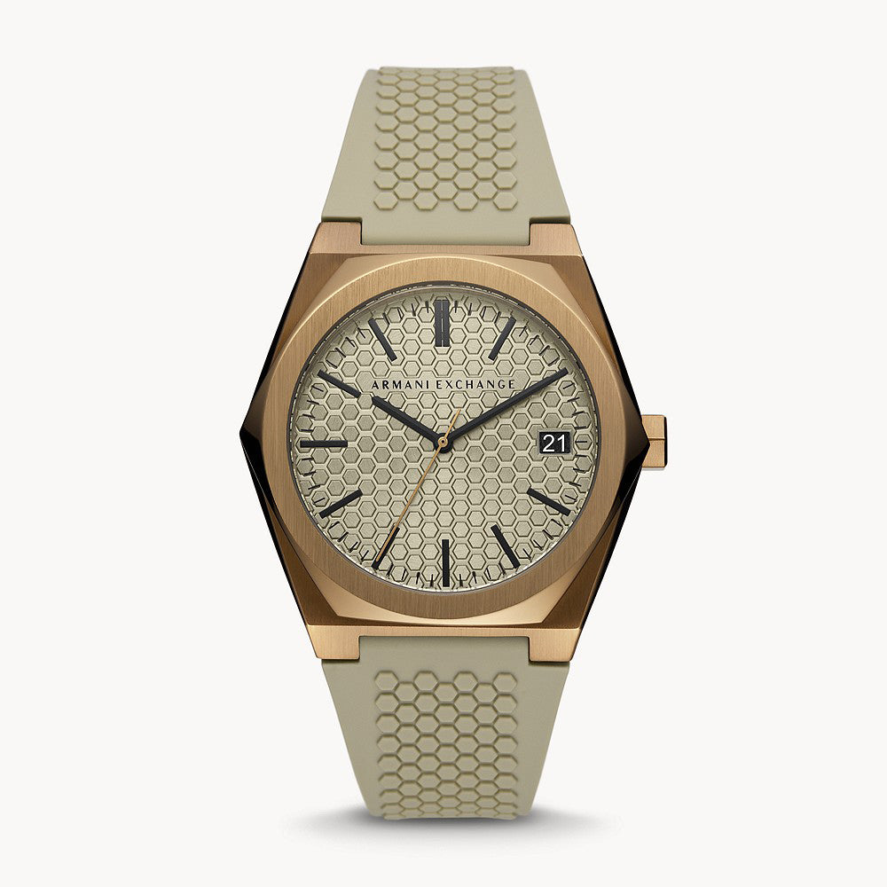 Armani Exchange Men's Three-Hand Date Light Brown Silicone Watch