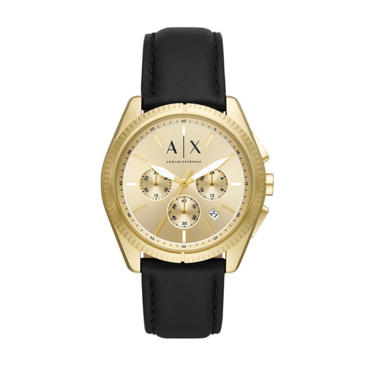 Armani Exchange Men's Chronograph Black Leather Watch