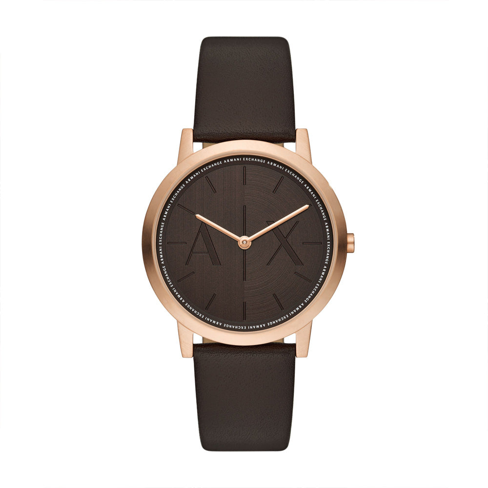Armani Exchange Men's Two-Hand Brown Leather Watch