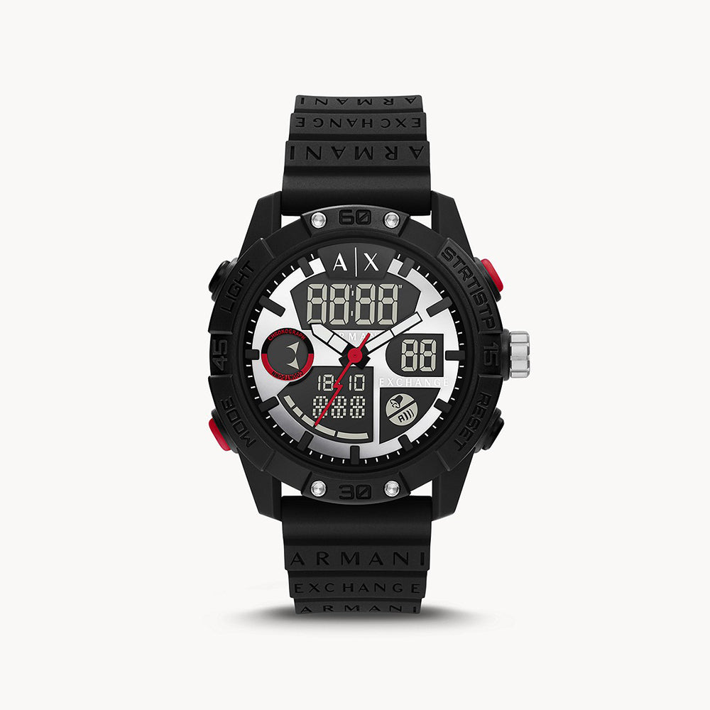 Armani Exchange Men's Analog-Digital Black Silicone Watch