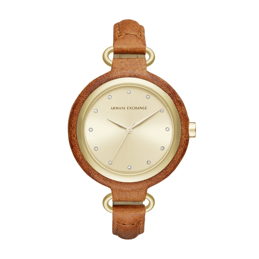 Armani Exchange Women's Gold Dial Leather Band Watch