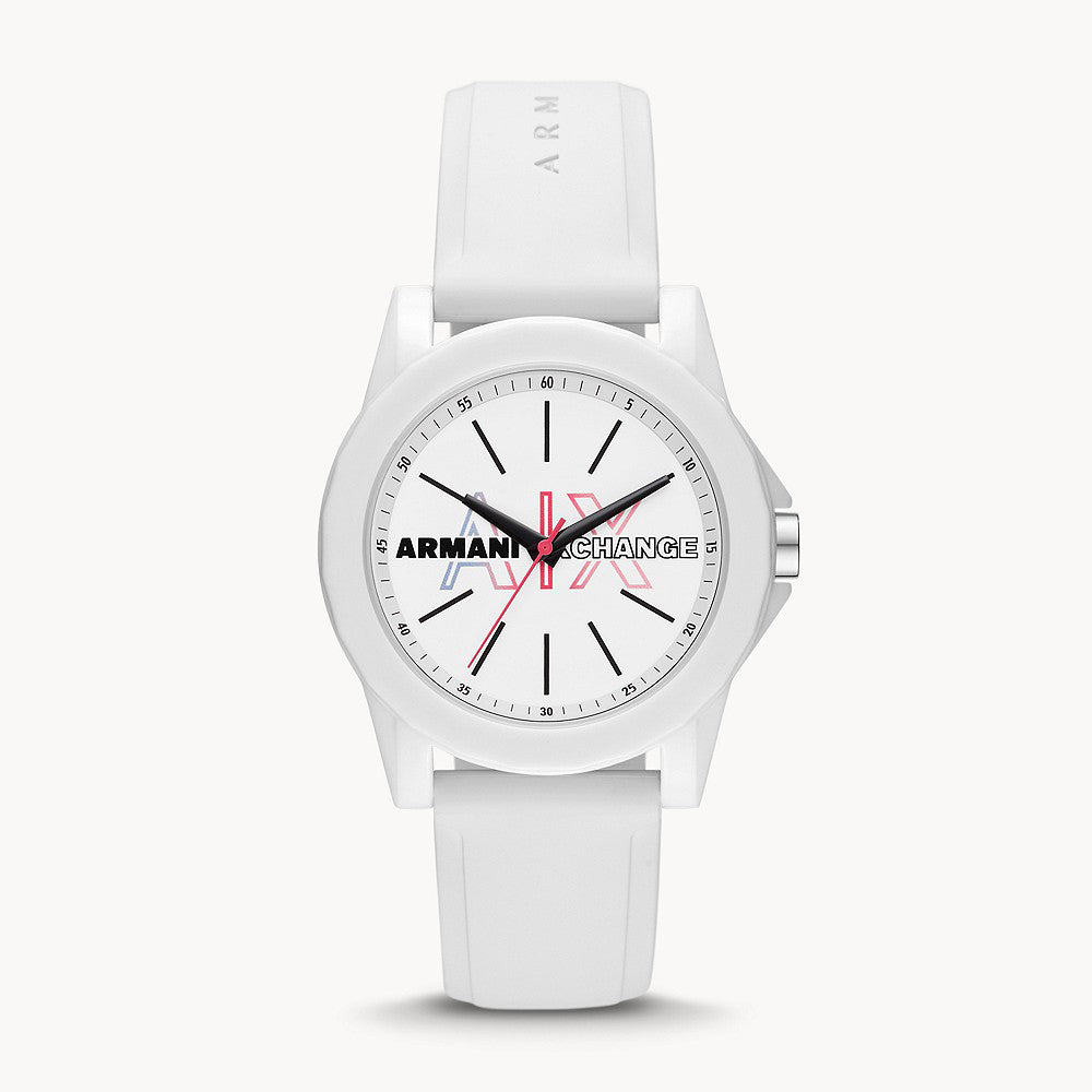 Armani Exchange Women's Three-Hand White Silicone Watch