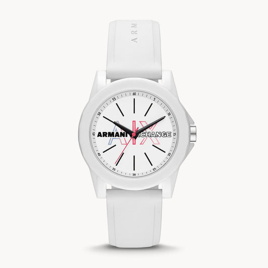 Armani Exchange Women's Three-Hand White Silicone Watch