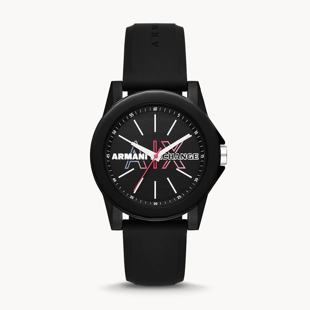 Armani Exchange Women's Three-Hand Black Silicone Watch