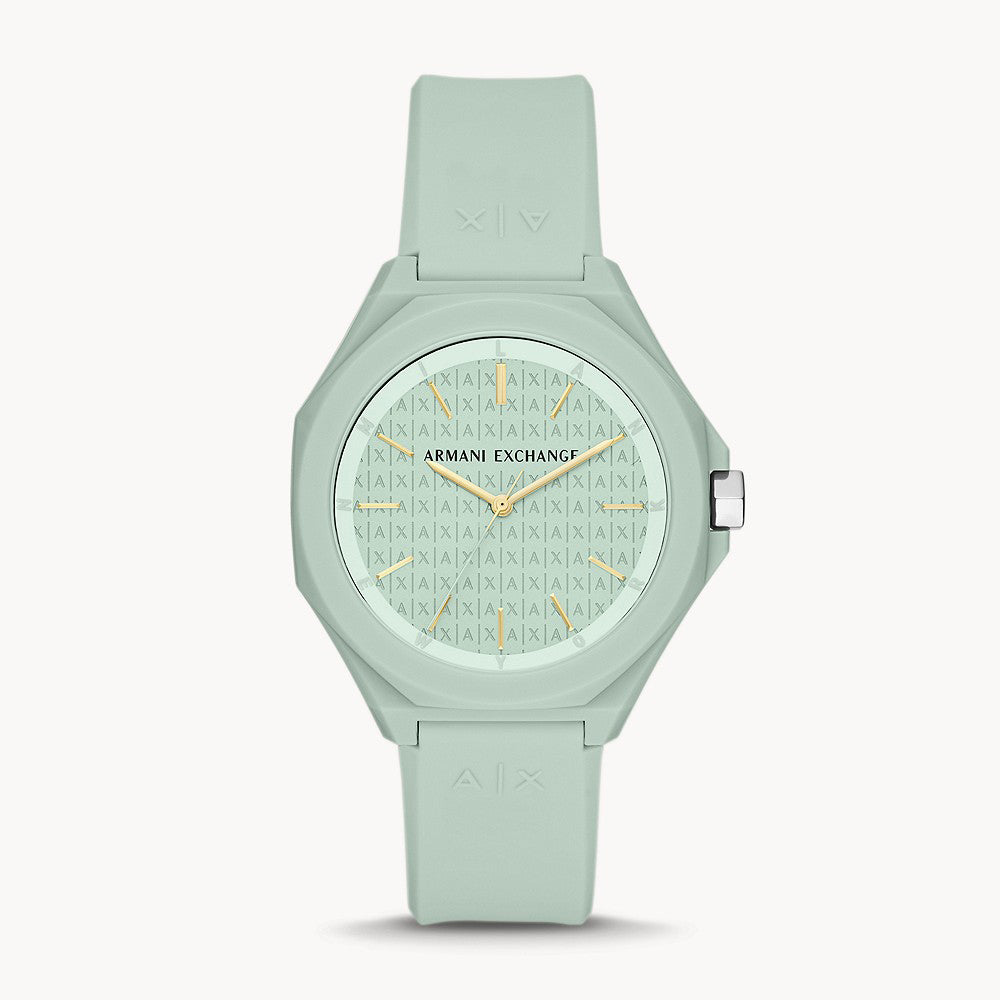 Armani Exchange Women's Three-Hand Green Silicone Green Dial Watch