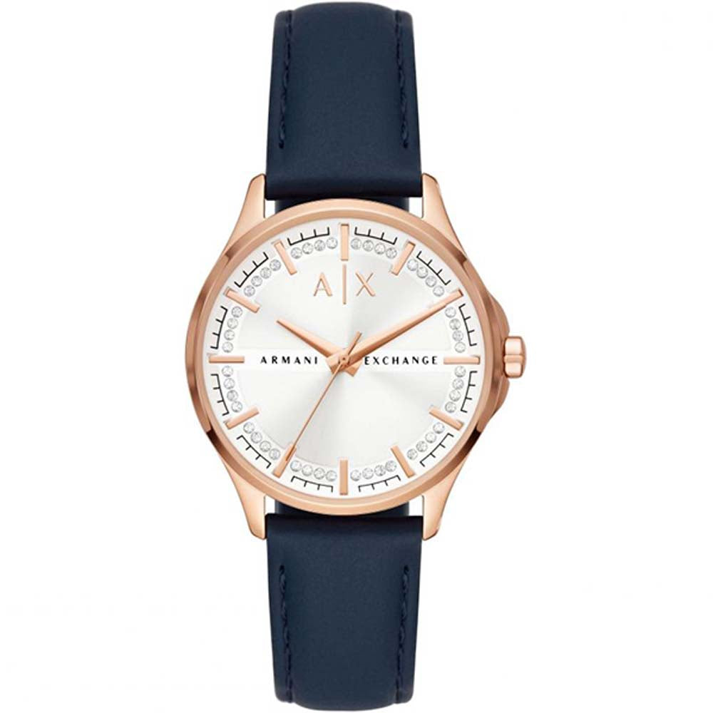 Armani Exchange Women's Three-Hand Blue Leather Watch