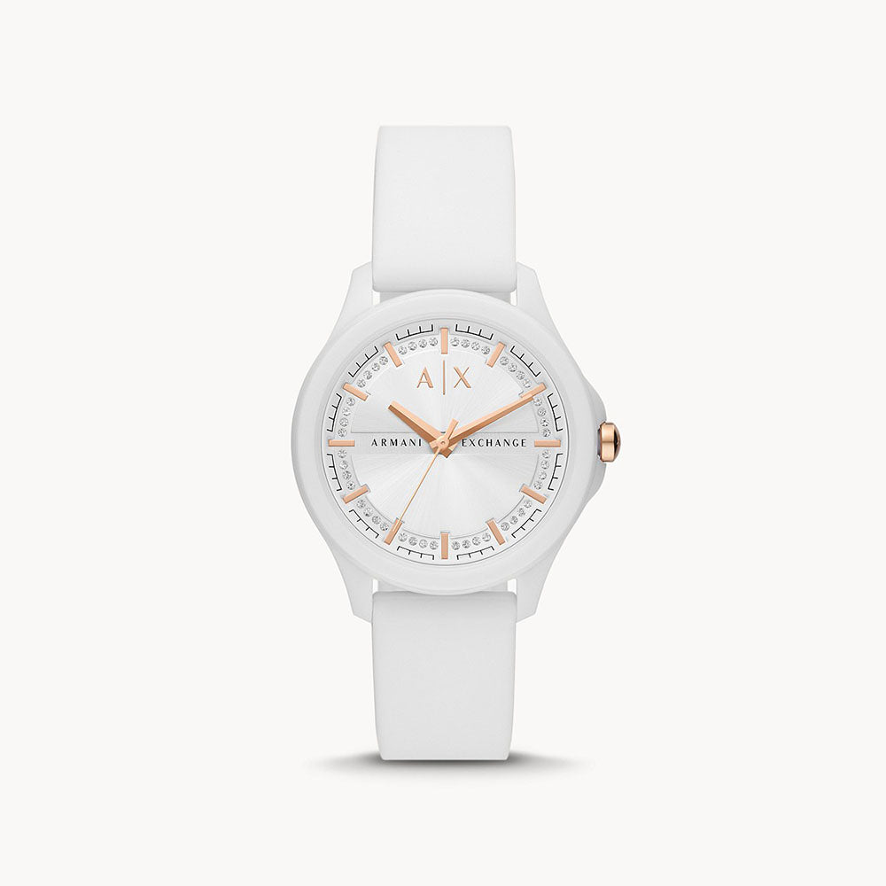 Armani Exchange Women's Three-Hand White Silicone Watch