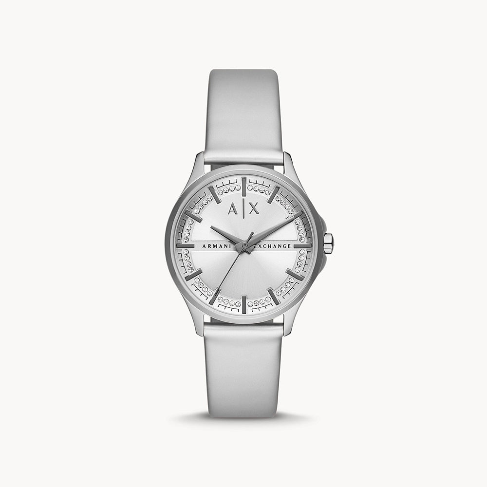 Armani Exchange Women's Three-Hand Silver Leather Watch