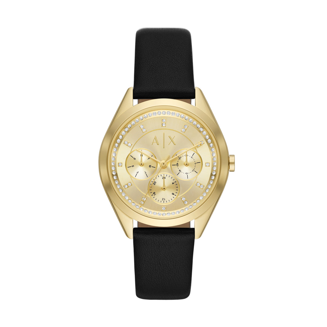 Armani Exchange Women's Multifunction Black Leather Watch