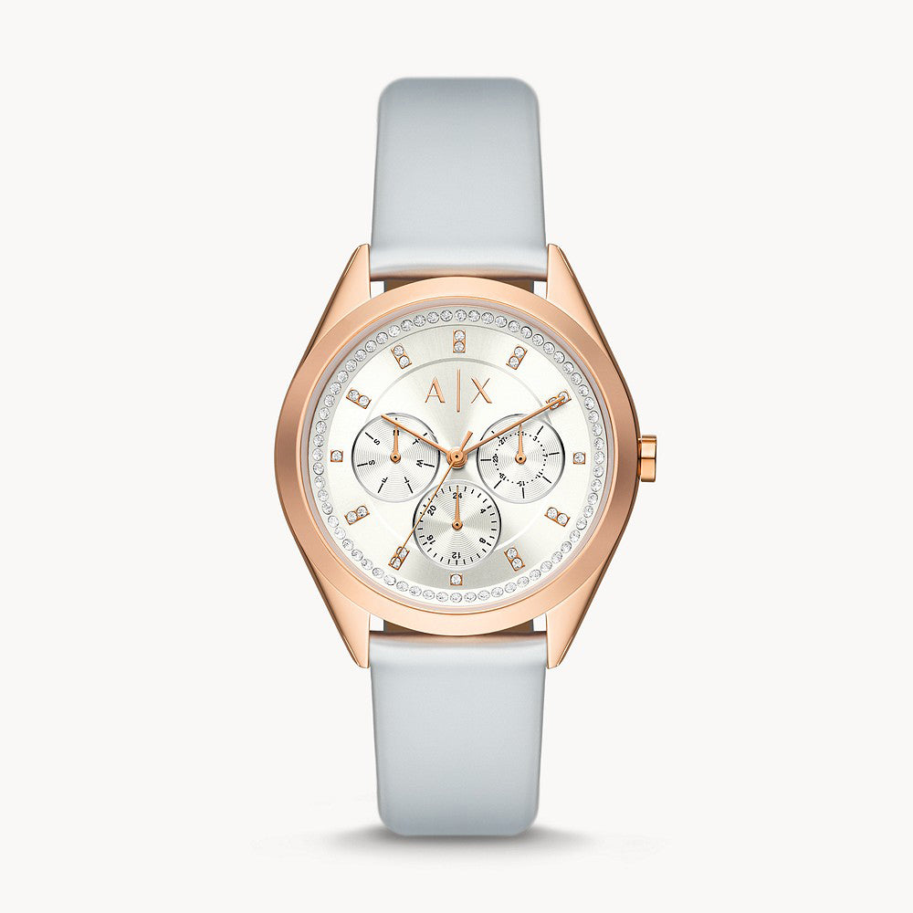 Armani Exchange Women's Multifunction Silver Leather Watch