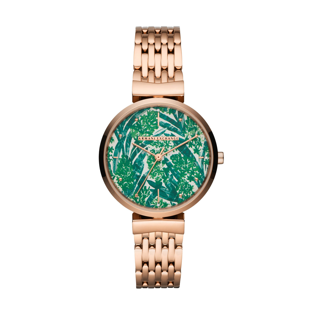 Armani Exchange Women's Three-Hand Rose Gold-Tone Stainless Steel Green Dial Watch