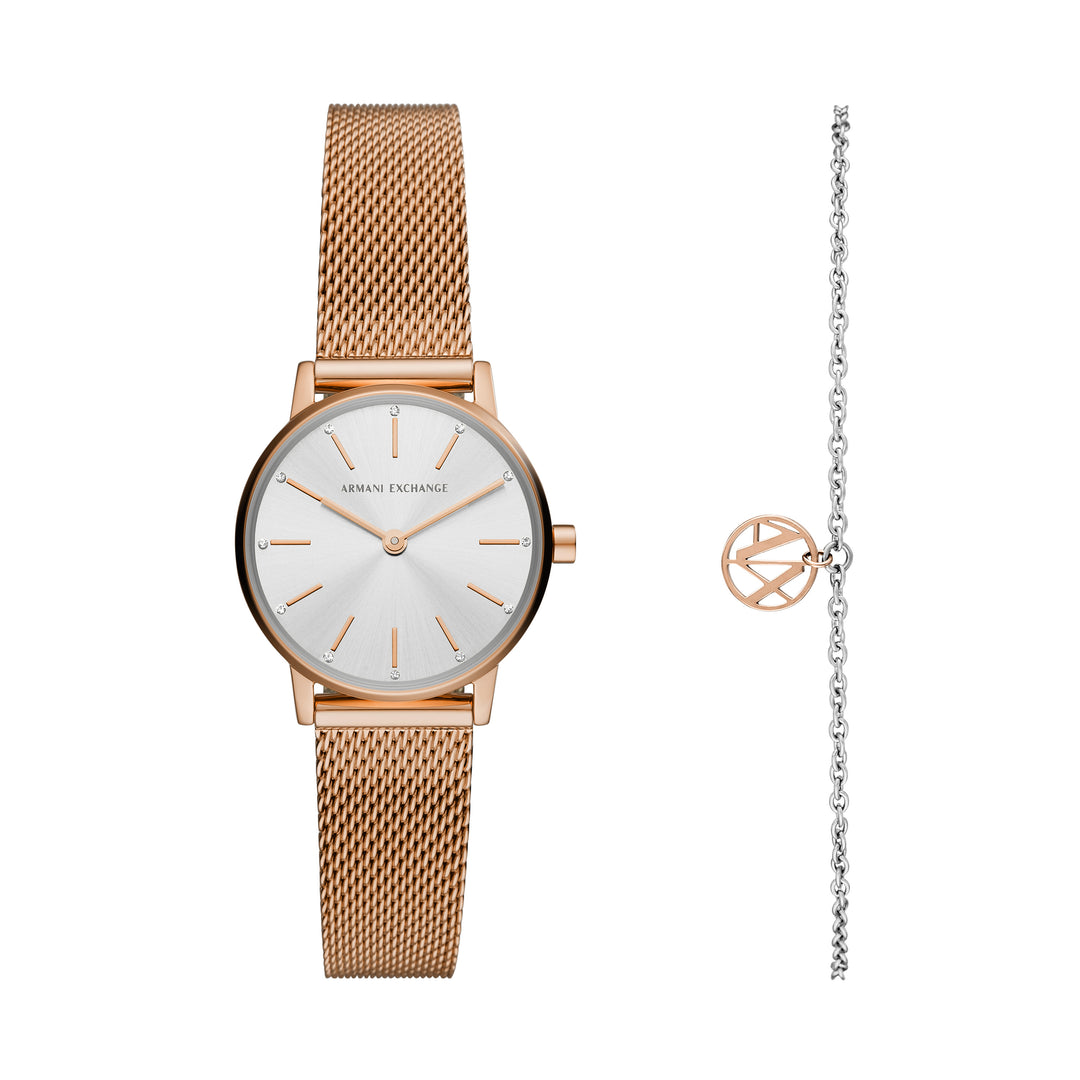 Armani Exchange Women's Rose Gold Tone Bracelet & Watch Set