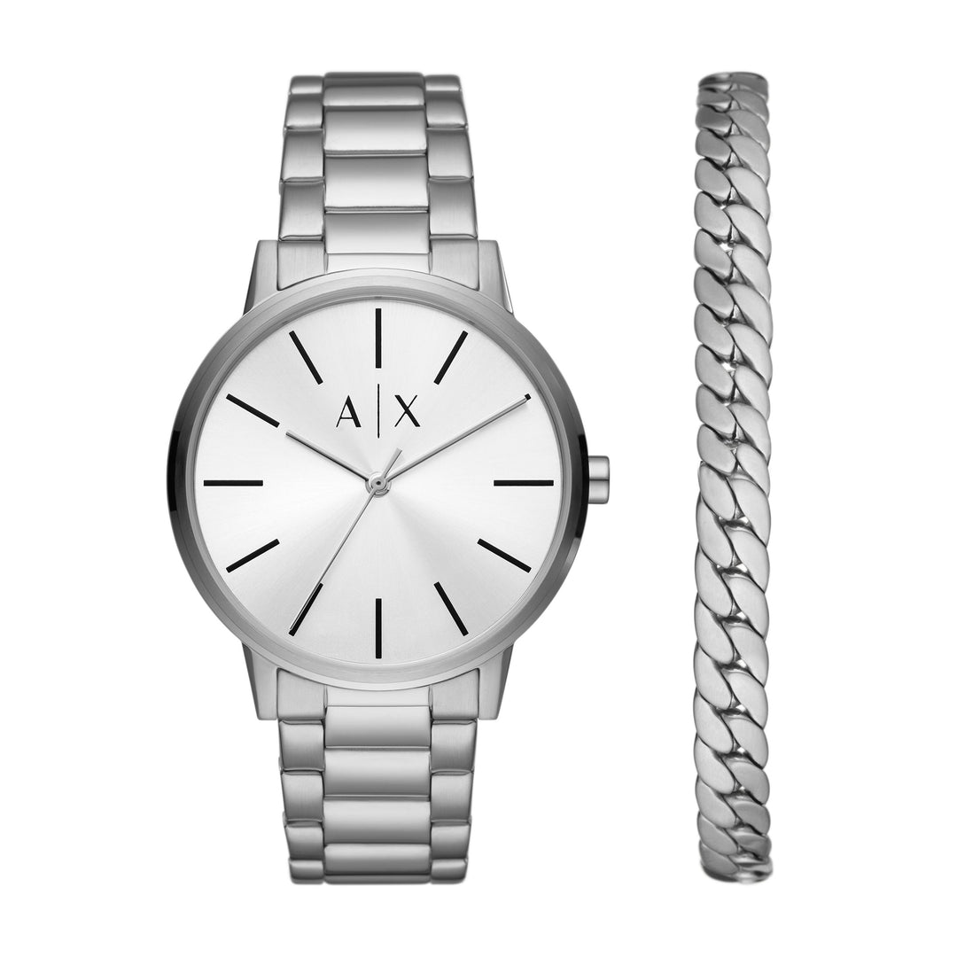 Armani Exchange Men's Three-Hand Stainless Steel Watch And Bracelet Gift Set