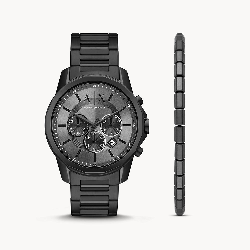 Armani Exchange Men's Chronograph Black Stainless Steel Watch And ...