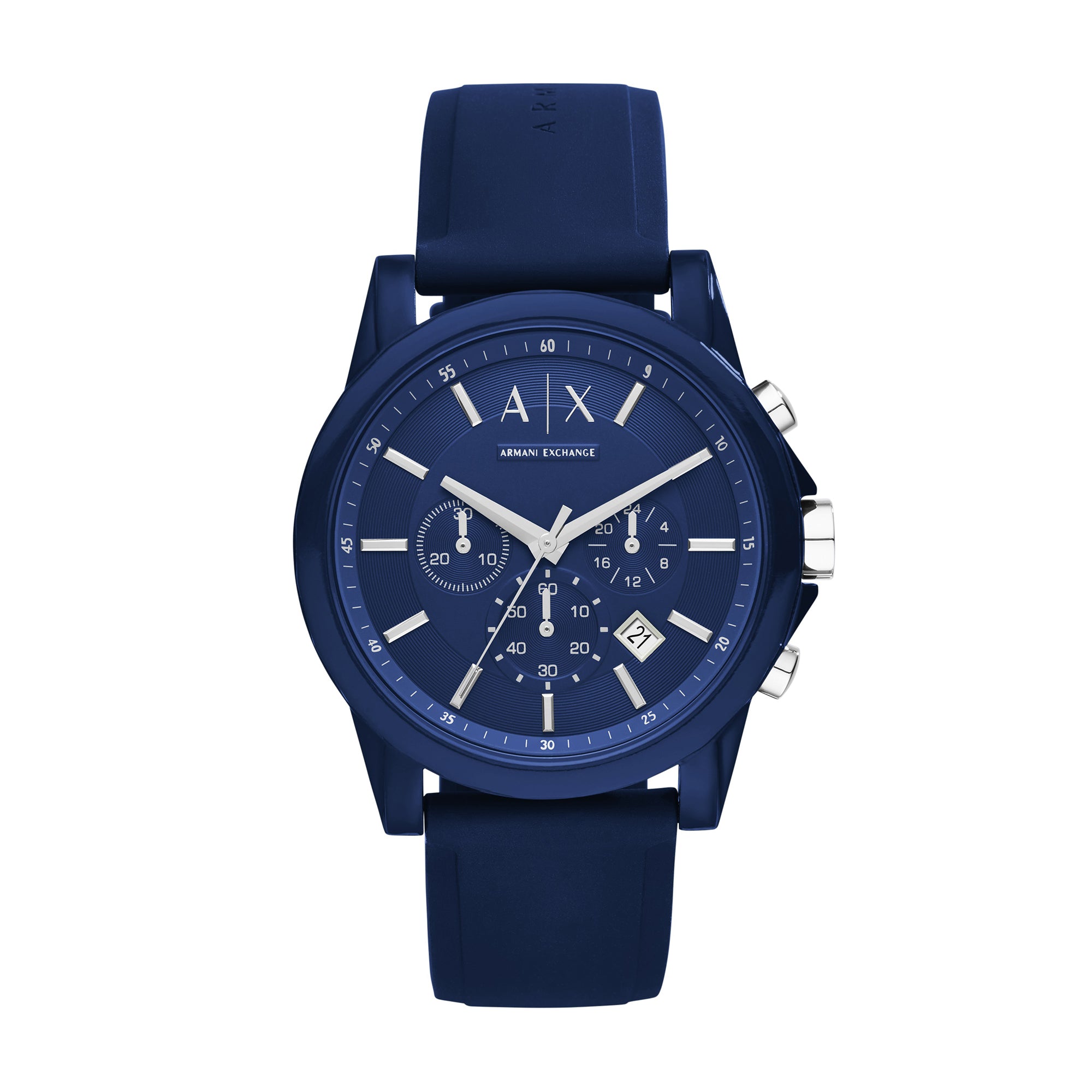 Armani Exchange Men s Chronograph Blue Silicone Blue Dial Watch The Watch House