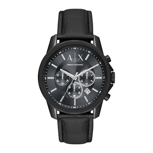 Armani Exchange Men's Chronograph Black Leather Watch