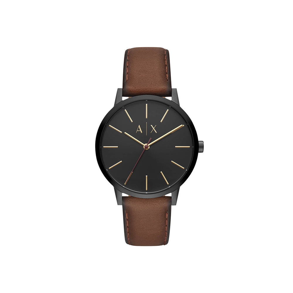Armani Exchange Men's Three-Hand Brown Leather Watch