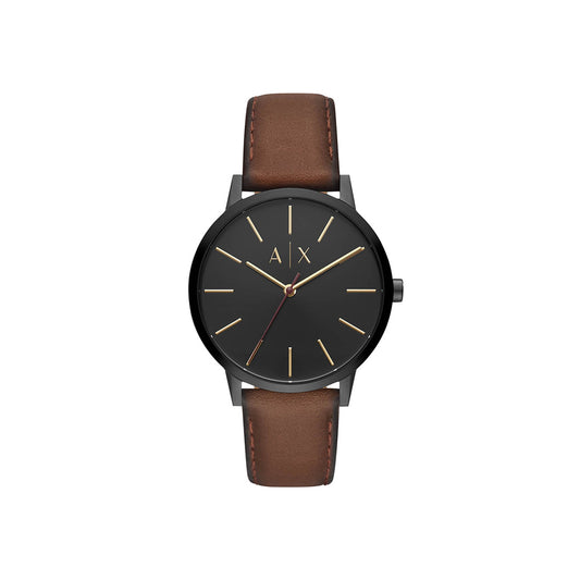 Armani Exchange Men's Three-Hand Brown Leather Watch
