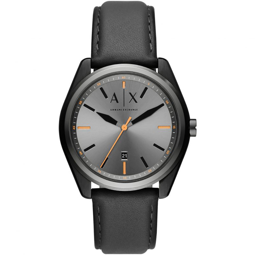 Armani Exchange Men's Three-Hand Black Leather Watch