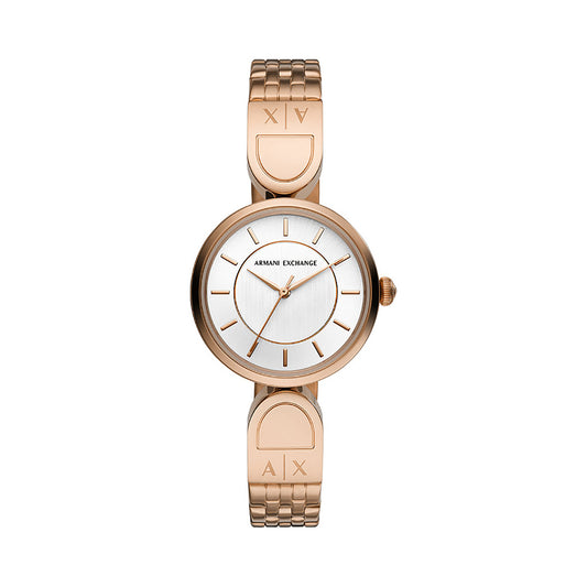 Armani Exchange Women's Three-Hand Rose Gold-Tone Stainless Steel Watch