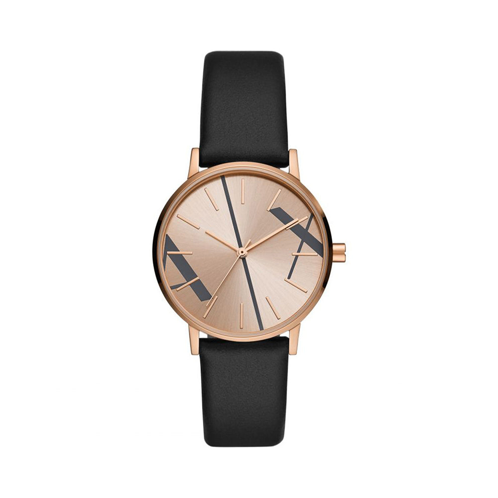 Armani Exchange Women's Rose Gold Dial Leather Watch