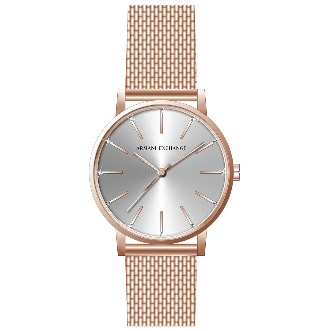 Armani Exchange Women's Three-Hand Rose Gold-Tone Stainless Steel Mesh Watch