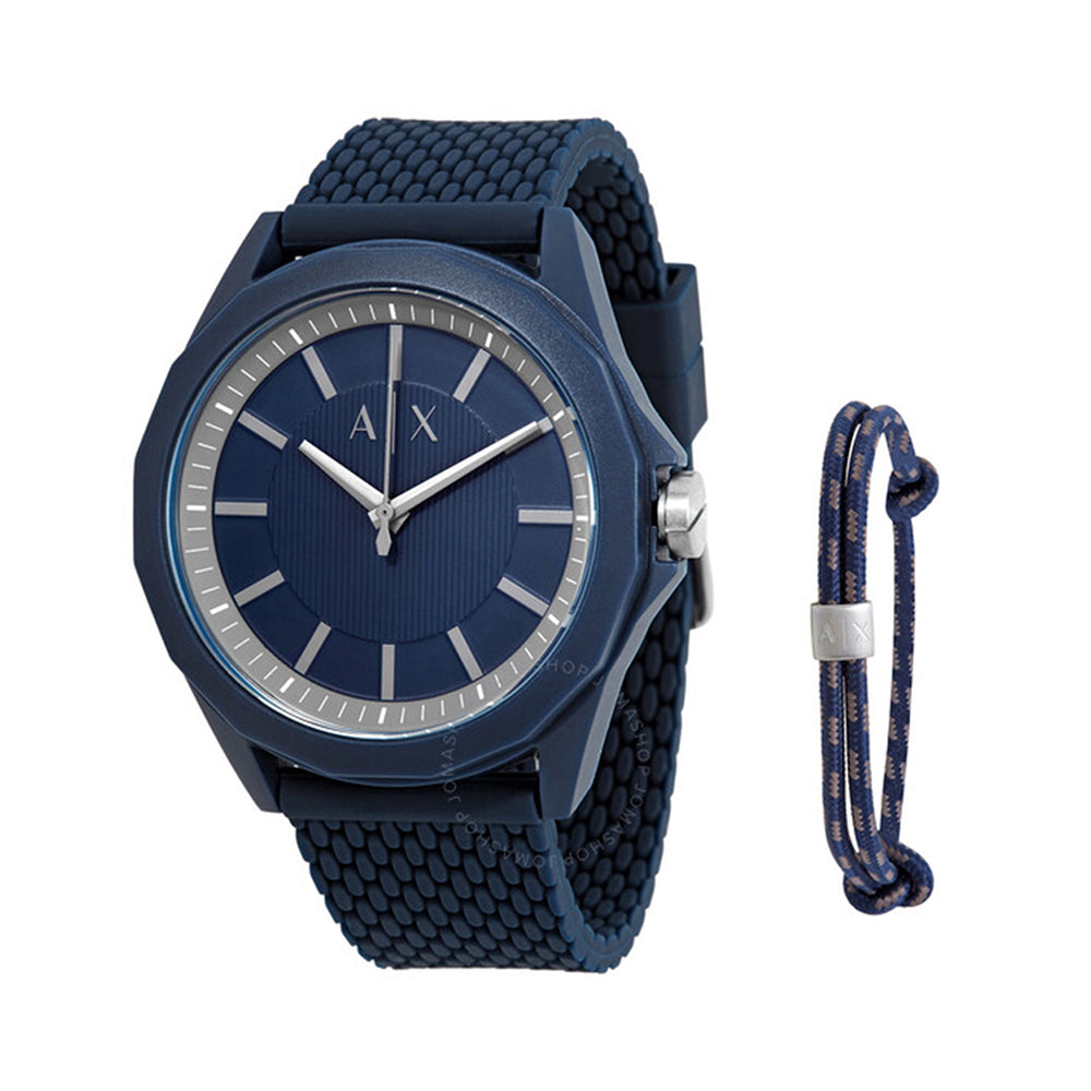 Armani Exchange Men's Blue Quartz Set Blue Dial Watch And Bracelet